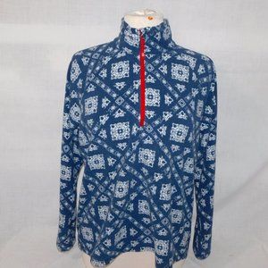 Eddie Bauer PL Petite LP Large Quest 1/4 Zip Pullover Blue White Print Fleece